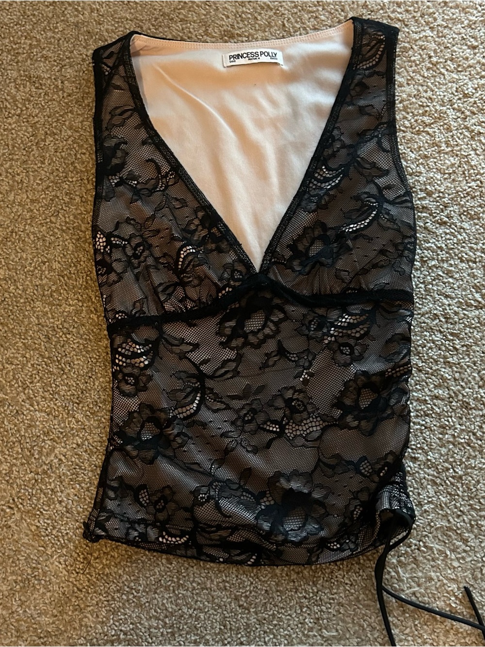 Princess Polly Black Sheer Floral Lace V-Neck tank